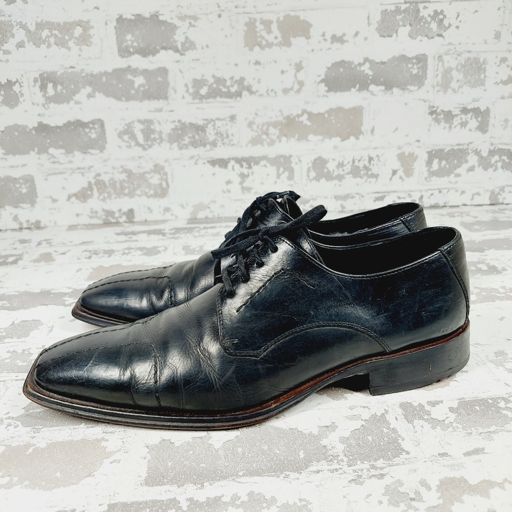 Henri Lloyd Black Leather Lace Up Pointy Toe Business Casual Dress Shoes O196